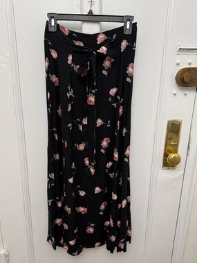Vintage 90s Necessary Objects Black & Pink Floral Maxi Skirt Size 5